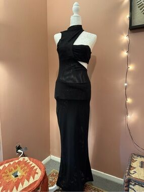 Black One-Shoulder Cutout Maxi Dress